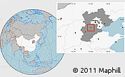 Gray Location Map of Baoding Shi, highlighted country, highlighted parent region, hill shading