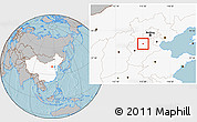 Gray Location Map of Baoding Shi, highlighted country, hill shading