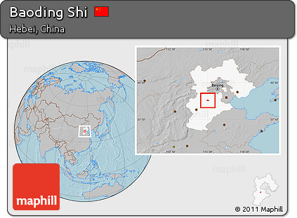Gray Location Map of Baoding Shi, highlighted parent region, hill shading