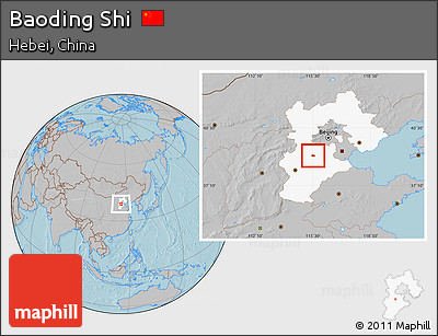 Gray Location Map of Baoding Shi, highlighted parent region, hill shading