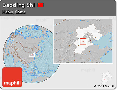 Gray Location Map of Baoding Shi, highlighted parent region, hill shading