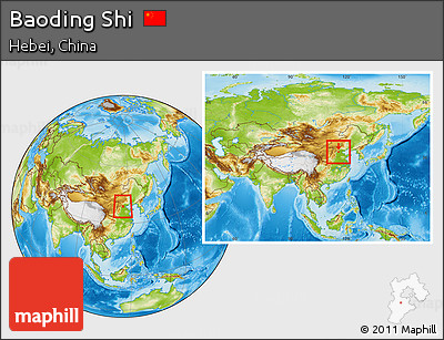 Physical Location Map of Baoding Shi, within the entire country