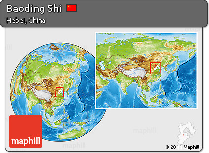 Physical Location Map of Baoding Shi, highlighted parent region, within the entire country