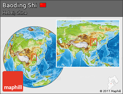 Physical Location Map of Baoding Shi, highlighted parent region, within the entire country