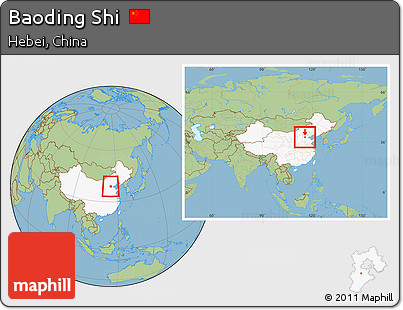 Savanna Style Location Map of Baoding Shi, highlighted country, within the entire country