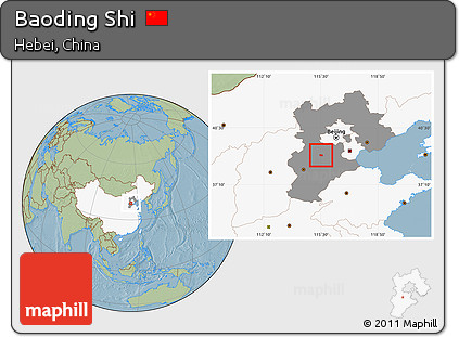 Savanna Style Location Map of Baoding Shi, highlighted country, highlighted parent region, hill shading