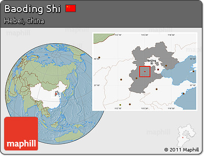 Savanna Style Location Map of Baoding Shi, highlighted country, highlighted parent region, hill shading