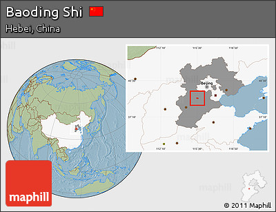 Savanna Style Location Map of Baoding Shi, highlighted country, highlighted parent region, hill shading