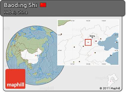 Savanna Style Location Map of Baoding Shi, highlighted country, hill shading
