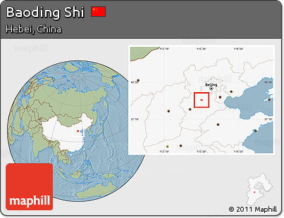 Savanna Style Location Map of Baoding Shi, highlighted country, hill shading