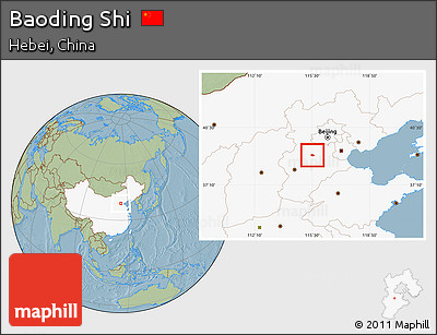 Savanna Style Location Map of Baoding Shi, highlighted country, hill shading