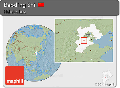 Savanna Style Location Map of Baoding Shi, highlighted parent region, hill shading