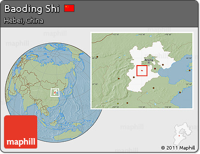 Savanna Style Location Map of Baoding Shi, highlighted parent region, hill shading