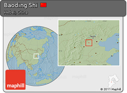 Savanna Style Location Map of Baoding Shi, hill shading