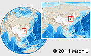 Shaded Relief Location Map of Baoding Shi, highlighted country, highlighted parent region, within the entire country