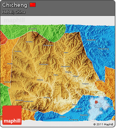 Physical 3D Map of Chicheng, political outside