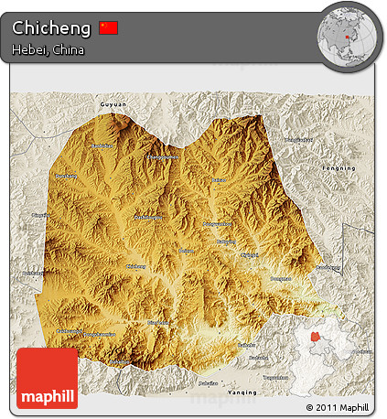 Physical 3D Map of Chicheng, shaded relief outside
