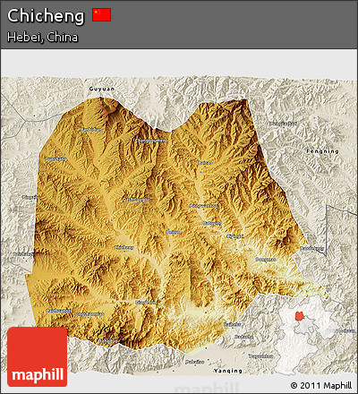 Physical 3D Map of Chicheng, shaded relief outside