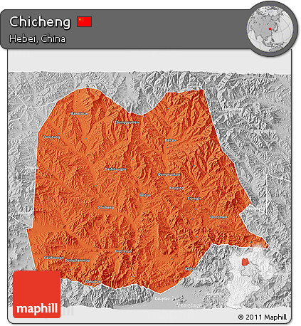 Political 3D Map of Chicheng, lighten, desaturated