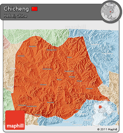 Political 3D Map of Chicheng, lighten
