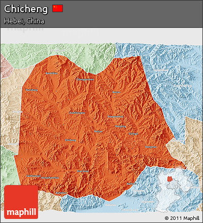 Political 3D Map of Chicheng, lighten