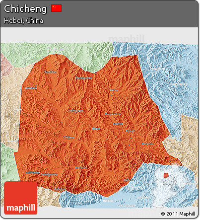 Political 3D Map of Chicheng, lighten