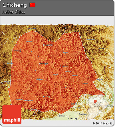 Political 3D Map of Chicheng, physical outside