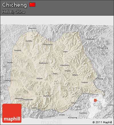 Shaded Relief 3D Map of Chicheng, desaturated