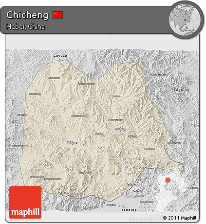 Shaded Relief 3D Map of Chicheng, desaturated