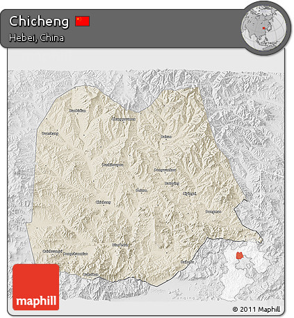 Shaded Relief 3D Map of Chicheng, lighten, desaturated