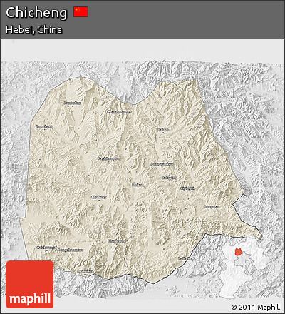 Shaded Relief 3D Map of Chicheng, lighten, desaturated