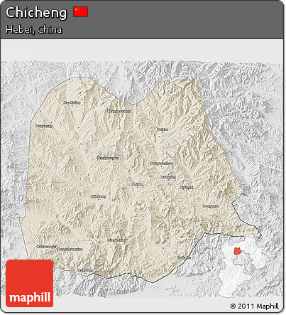 Shaded Relief 3D Map of Chicheng, lighten, desaturated