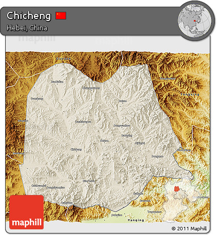 Shaded Relief 3D Map of Chicheng, physical outside