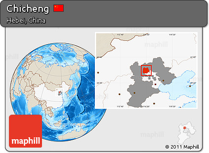 Shaded Relief Location Map of Chicheng, highlighted country, highlighted parent region