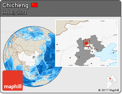 Shaded Relief Location Map of Chicheng, highlighted country, highlighted parent region