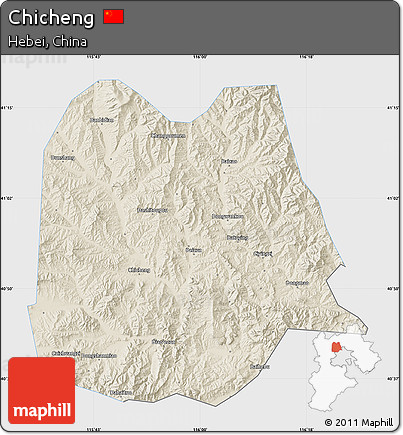 Shaded Relief Map of Chicheng, single color outside