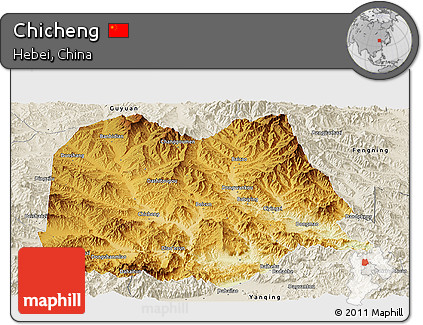 Physical Panoramic Map of Chicheng, shaded relief outside