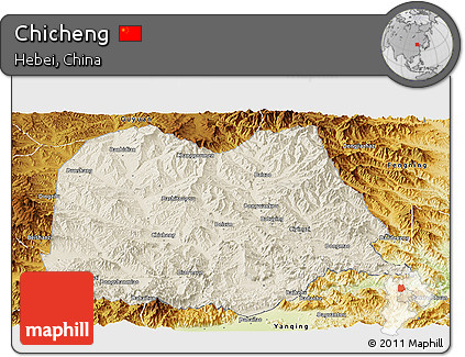 Shaded Relief Panoramic Map of Chicheng, physical outside