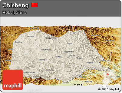 Shaded Relief Panoramic Map of Chicheng, physical outside