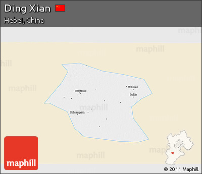 Classic Style 3D Map of Ding Xian, single color outside