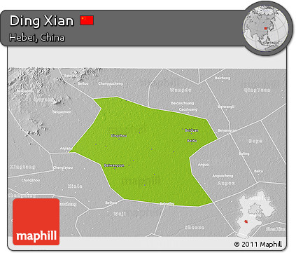 Physical 3D Map of Ding Xian, lighten, desaturated