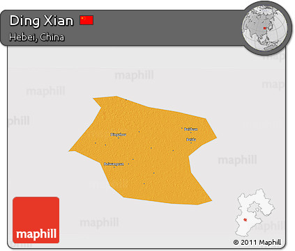 Political 3D Map of Ding Xian, cropped outside