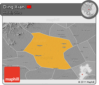 Political 3D Map of Ding Xian, desaturated
