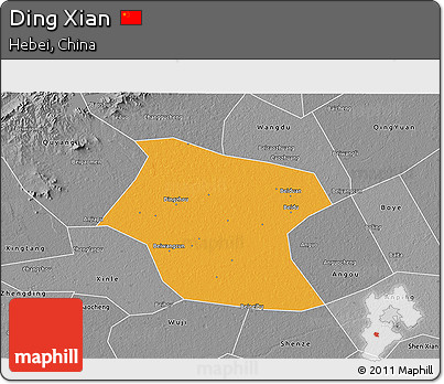 Political 3D Map of Ding Xian, desaturated