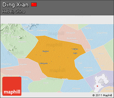 Political 3D Map of Ding Xian, lighten