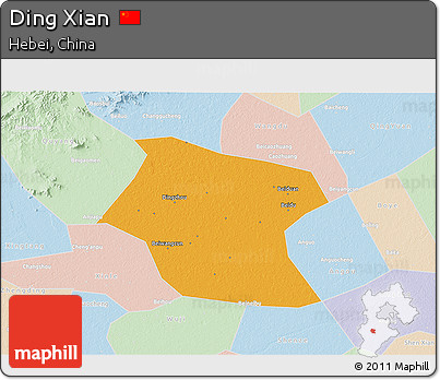 Political 3D Map of Ding Xian, lighten
