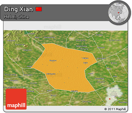 Political 3D Map of Ding Xian, satellite outside