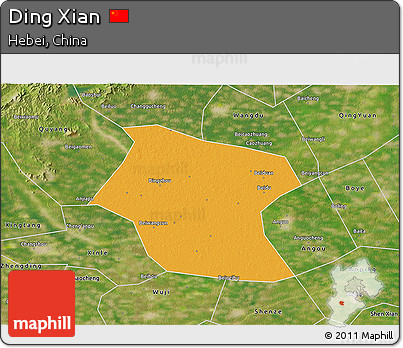 Political 3D Map of Ding Xian, satellite outside