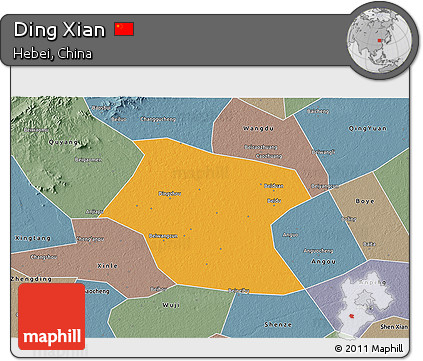 Political 3D Map of Ding Xian, semi-desaturated