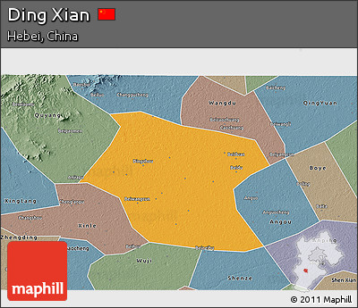Political 3D Map of Ding Xian, semi-desaturated